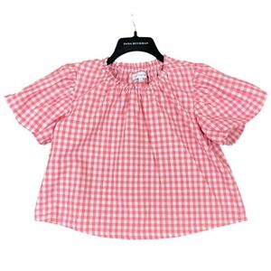Lost + Wander Milkmaid Chore Cottagecore Shirt Pink Gingham Ruffle Neck Size S
